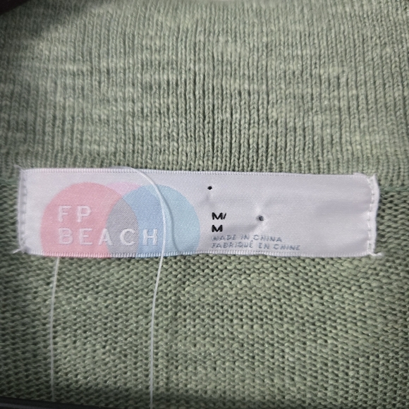 NWT Free People Beach Oversized Green Button Up Cotton Linen Sweater Size Medium - Picture 7 of 15